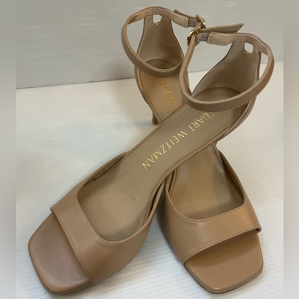 STUART WEITZMAN NUDISTIA 75 SANDAL LEATHER ADOBE SQUARE TOE Size 9B FLAW